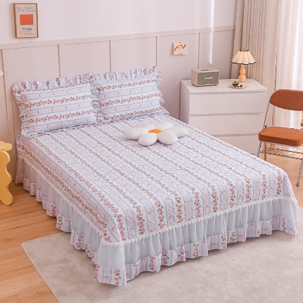 91家纺网 家纺一手货源 找家纺 （总）2026全棉床盖三件套 欧根纱公主风全棉床盖四件套蕾丝花边绗缝夹棉床盖 床裙纯棉单品全棉印花被套枕套