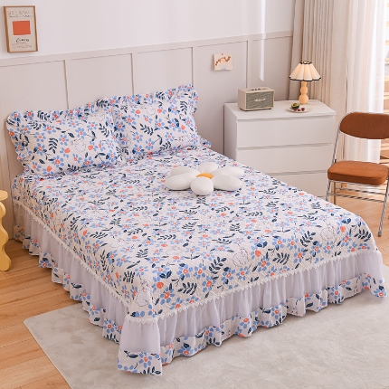 91家纺网 家纺一手货源 找家纺 （总）2026全棉床盖三件套 欧根纱公主风全棉床盖四件套蕾丝花边绗缝夹棉床盖 床裙纯棉单品全棉印花被套枕套