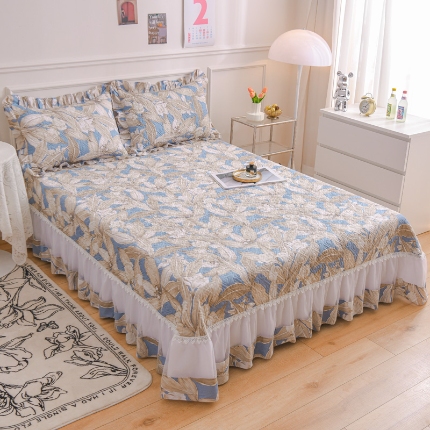 91家纺网 家纺一手货源 找家纺 （总）2026全棉床盖三件套 欧根纱公主风全棉床盖四件套蕾丝花边绗缝夹棉床盖 床裙纯棉单品全棉印花被套枕套