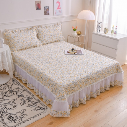 91家纺网 家纺一手货源 找家纺 （总）2026全棉床盖三件套 欧根纱公主风全棉床盖四件套蕾丝花边绗缝夹棉床盖 床裙纯棉单品全棉印花被套枕套