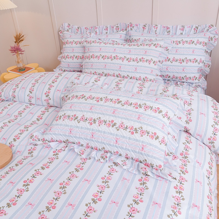 91家纺网 家纺一手货源 找家纺 （总）2026全棉床盖三件套 欧根纱公主风全棉床盖四件套蕾丝花边绗缝夹棉床盖 床裙纯棉单品全棉印花被套枕套