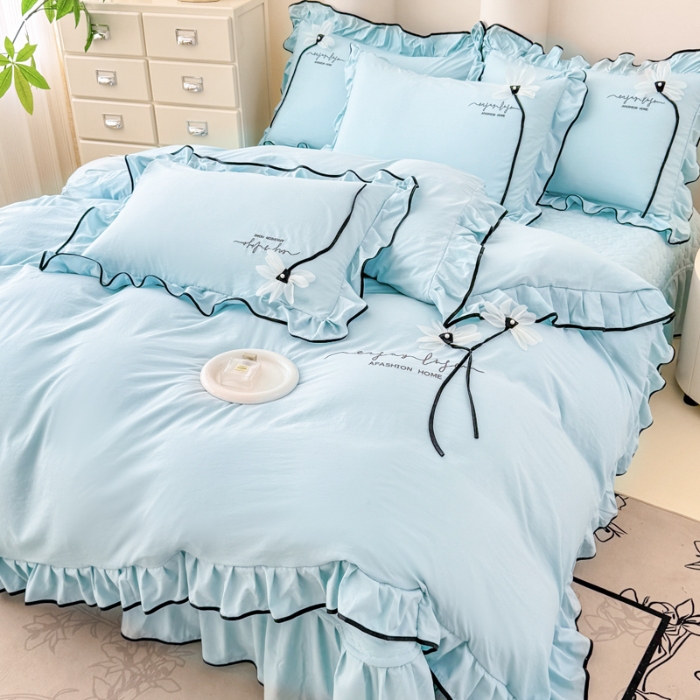 91家纺网 家纺一手货源 找家纺 （总）2026新款A类糯小棉刺绣四件套 撞色立体花朵床盖三件套亲肤夹棉床单四件套单品被套绣花枕套加厚单床盖