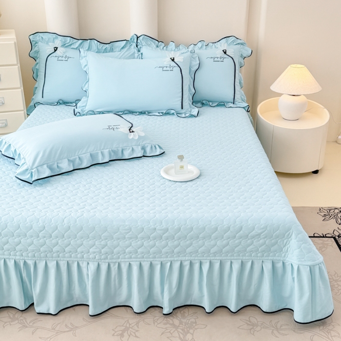 91家纺网 家纺一手货源 找家纺 （总）2026新款A类糯小棉刺绣四件套 撞色立体花朵床盖三件套亲肤夹棉床单四件套单品被套绣花枕套加厚单床盖