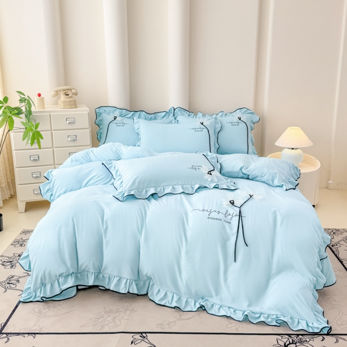 91家纺网 家纺一手货源 找家纺 （总）2026新款A类糯小棉刺绣四件套 撞色立体花朵床盖三件套亲肤夹棉床单四件套单品被套绣花枕套加厚单床盖