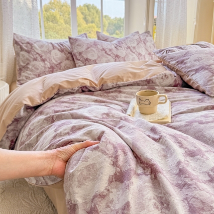 91家纺网 家纺一手货源 找家纺 （总）疆东2026新款A类60支全棉长绒棉纯棉色织提花四件套水洗全棉纯棉厚织提花肌理棉麻被套四件套