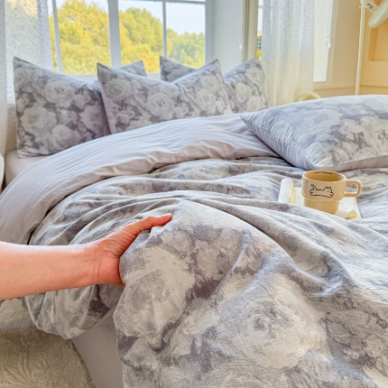 91家纺网 家纺一手货源 找家纺 （总）疆东2026新款A类60支全棉长绒棉纯棉色织提花四件套水洗全棉纯棉厚织提花肌理棉麻被套四件套