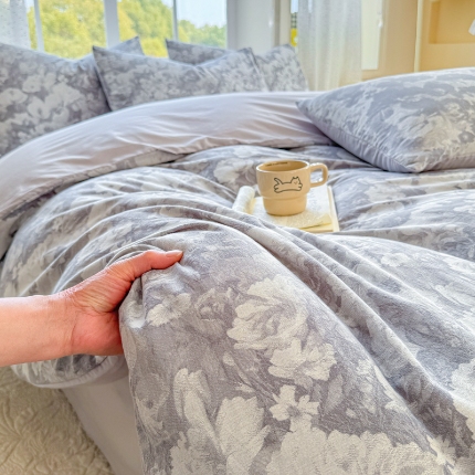 91家纺网 家纺一手货源 找家纺 （总）疆东2026新款A类60支全棉长绒棉纯棉色织提花四件套水洗全棉纯棉厚织提花肌理棉麻被套四件套