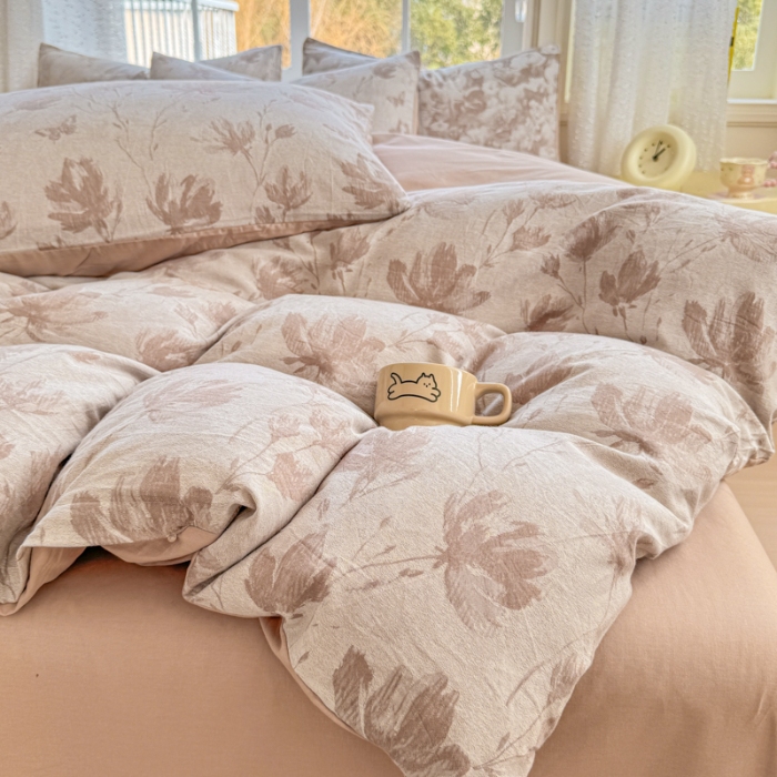 91家纺网 家纺一手货源 找家纺 （总）疆东2026新款A类60支全棉长绒棉纯棉色织提花四件套水洗全棉纯棉厚织提花肌理棉麻被套四件套