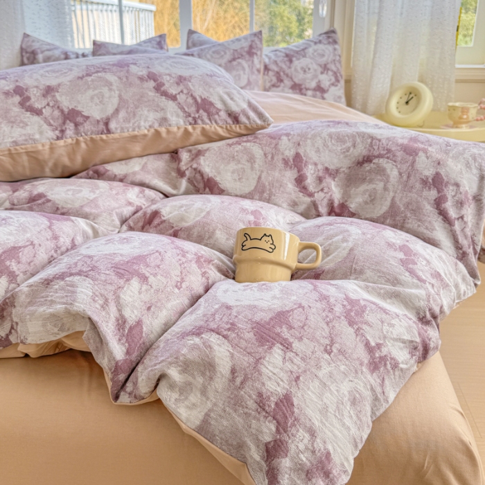 91家纺网 家纺一手货源 找家纺 （总）疆东2026新款A类60支全棉长绒棉纯棉色织提花四件套水洗全棉纯棉厚织提花肌理棉麻被套四件套