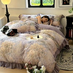 91家纺网 家纺一手货源 找家纺 （总）（总）2026高端韩版法式荷叶边印花纯棉全棉双层纱四件套复古赫本公主风少女花边全棉纯棉双层纱四件套,木槿,芳菲,时光里里,疏影,青黛,虞美人,爱丽丝,暮色玫瑰,蔷薇恋人,花隐