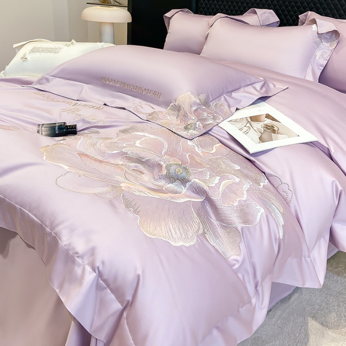 91家纺网 家纺一手货源 找家纺 （总）星蕴家纺 2026新款澳棉纯棉正宗长绒棉刺绣四件套-绽放