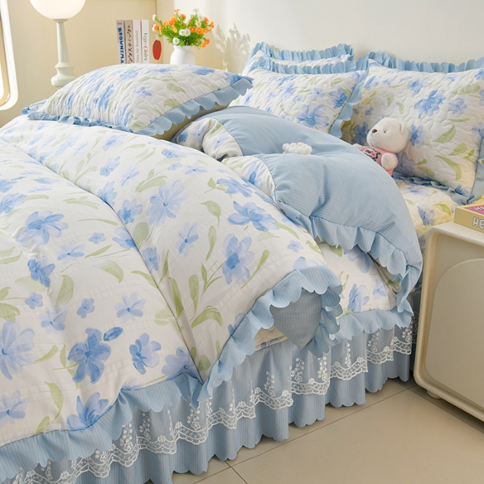 91家纺网 家纺一手货源 找家纺 （总）三友家纺 爆款韩版蕾丝花边床盖四件套（被套款 夏被款）