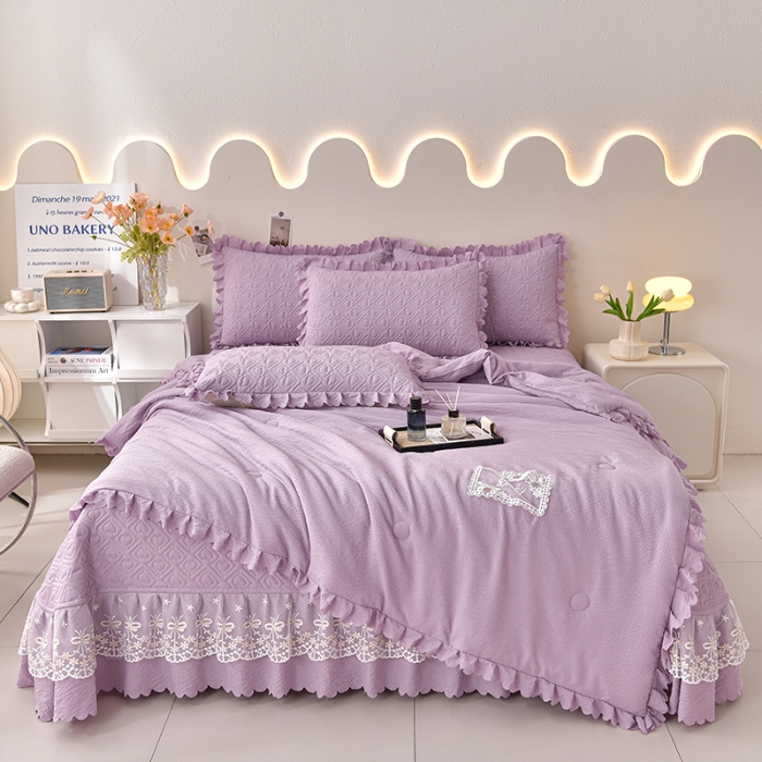 91家纺网 家纺一手货源 找家纺 （总）三友家纺 纯色有氧提花水洗泡泡棉麻床盖四件套 爱恋（被套款 夏被款）