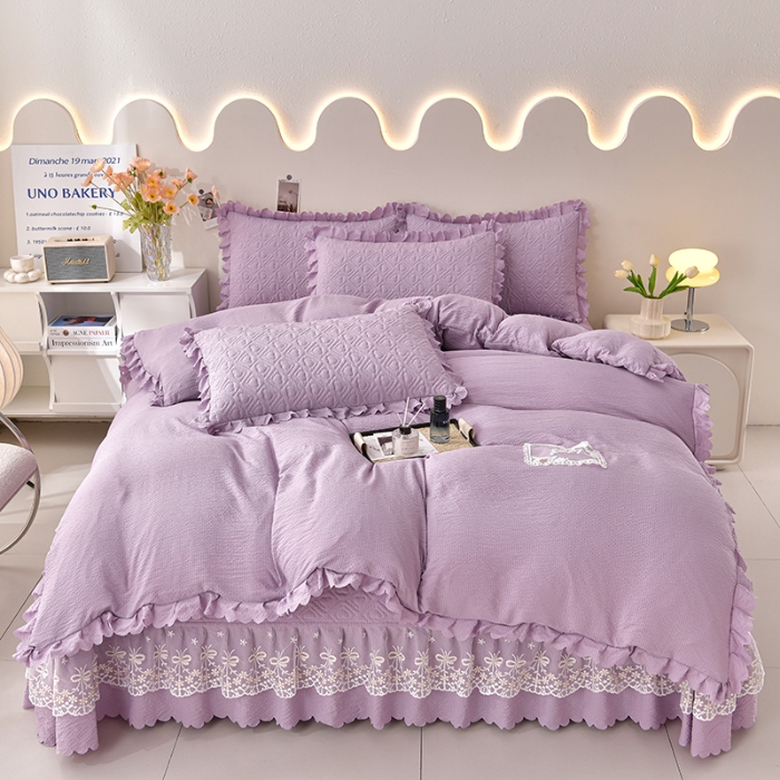 91家纺网 家纺一手货源 找家纺 （总）三友家纺 纯色有氧提花水洗泡泡棉麻床盖四件套 爱恋（被套款 夏被款）