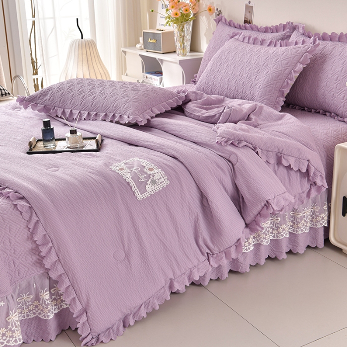 91家纺网 家纺一手货源 找家纺 （总）三友家纺 纯色有氧提花水洗泡泡棉麻床盖四件套 爱恋（被套款 夏被款）