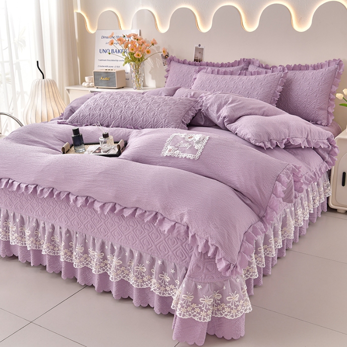 91家纺网 家纺一手货源 找家纺 （总）三友家纺 纯色有氧提花水洗泡泡棉麻床盖四件套 爱恋（被套款 夏被款）