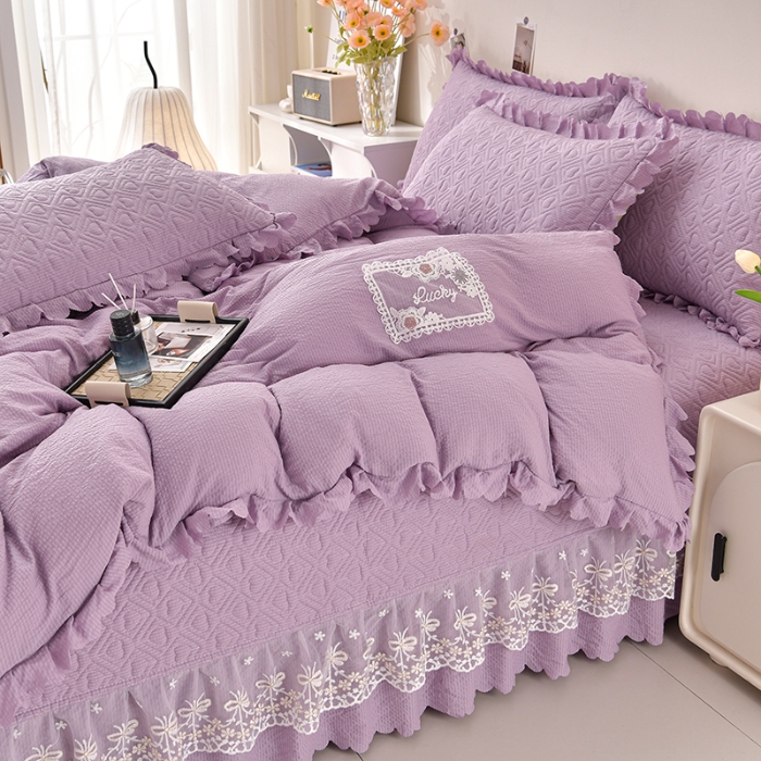 91家纺网 家纺一手货源 找家纺 （总）三友家纺 纯色有氧提花水洗泡泡棉麻床盖四件套 爱恋（被套款 夏被款）