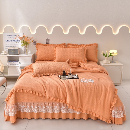 91家纺网 家纺一手货源 找家纺 （总）三友家纺 纯色有氧提花水洗泡泡棉麻床盖四件套 爱恋（被套款 夏被款）