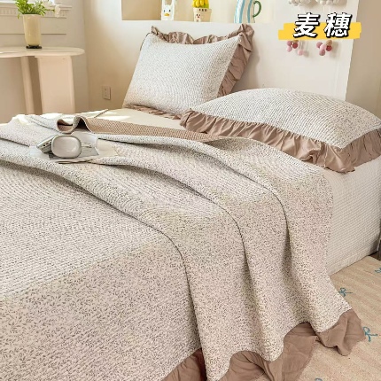 91家纺网 家纺一手货源 找家纺 （总）莫代尔天丝床盖三件套 砂洗小清新夹棉绗缝防滑床单四季