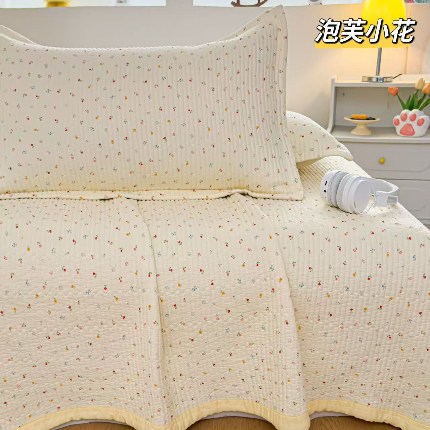 91家纺网 家纺一手货源 找家纺 （总）双层纱床盖三件套 新款全棉纯棉花边防滑夹棉床单单件四季通用