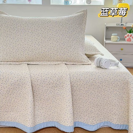 91家纺网 家纺一手货源 找家纺 （总）双层纱床盖三件套 新款全棉纯棉花边防滑夹棉床单单件四季通用