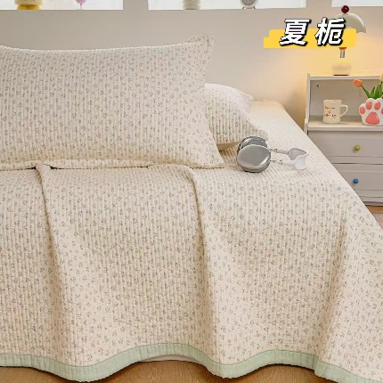 91家纺网 家纺一手货源 找家纺 （总）双层纱床盖三件套 新款全棉纯棉花边防滑夹棉床单单件四季通用