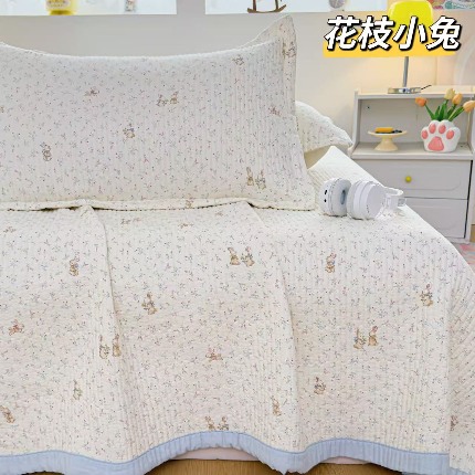 91家纺网 家纺一手货源 找家纺 （总）双层纱床盖三件套 新款全棉纯棉花边防滑夹棉床单单件四季通用