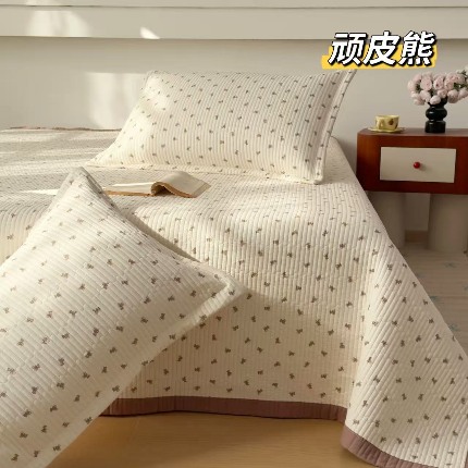 91家纺网 家纺一手货源 找家纺 （总）双层纱床盖三件套 新款全棉纯棉花边防滑夹棉床单单件四季通用