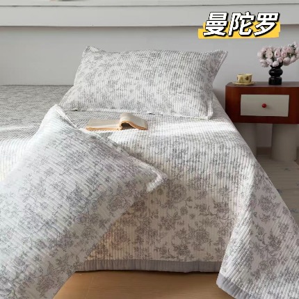 91家纺网 家纺一手货源 找家纺 （总）双层纱床盖三件套 新款全棉纯棉花边防滑夹棉床单单件四季通用