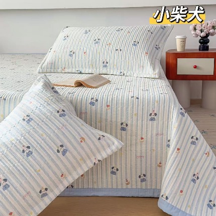 91家纺网 家纺一手货源 找家纺 （总）双层纱床盖三件套 新款全棉纯棉花边防滑夹棉床单单件四季通用