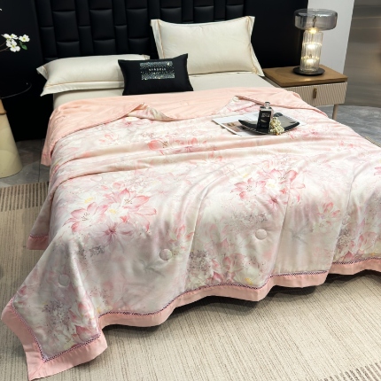 91家纺网 家纺一手货源 找家纺 （总）雅高 2026新品曼珠沙华50s超细旦莱赛尔天丝数码印花镂空抗菌夏被夏凉被子空调被被子