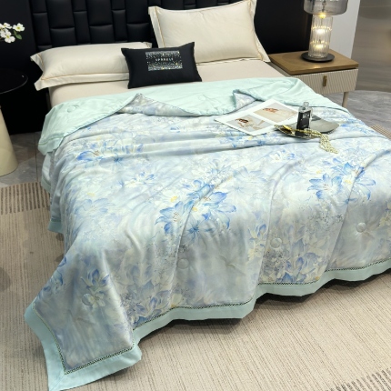 91家纺网 家纺一手货源 找家纺 （总）雅高 2026新品曼珠沙华50s超细旦莱赛尔天丝数码印花镂空抗菌夏被夏凉被子空调被被子