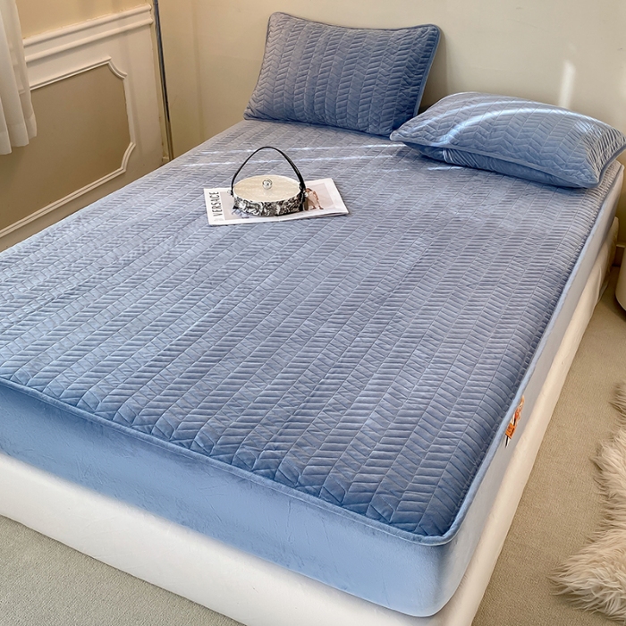 91家纺网 家纺一手货源 找家纺 延遥2026新款A类舒适床笠保暖婴儿绒宝宝绒牛奶绒绗缝夹棉单件床笠 海棠粉