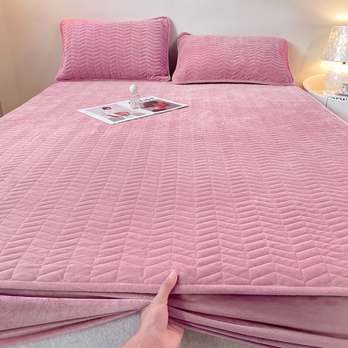 91家纺网 家纺一手货源 找家纺 延遥2026新款A类舒适床笠保暖婴儿绒宝宝绒牛奶绒绗缝夹棉单件床笠 丁香紫