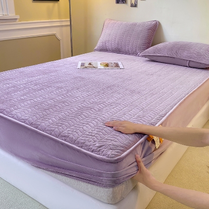 延遥2026新款A类舒适床笠保暖婴儿绒宝宝绒牛奶绒绗缝夹棉单件床笠 雾蓝