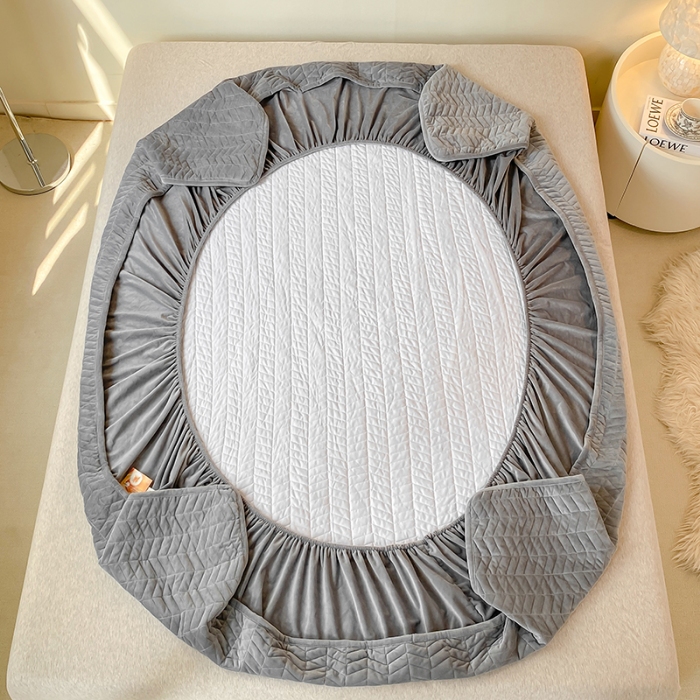 91家纺网 家纺一手货源 找家纺 延遥2026新款A类舒适床笠保暖婴儿绒宝宝绒牛奶绒绗缝夹棉单件床笠 烟灰