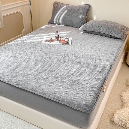 延遥2026新款A类舒适床笠保暖婴儿绒宝宝绒牛奶绒绗缝夹棉单件床笠 烟灰