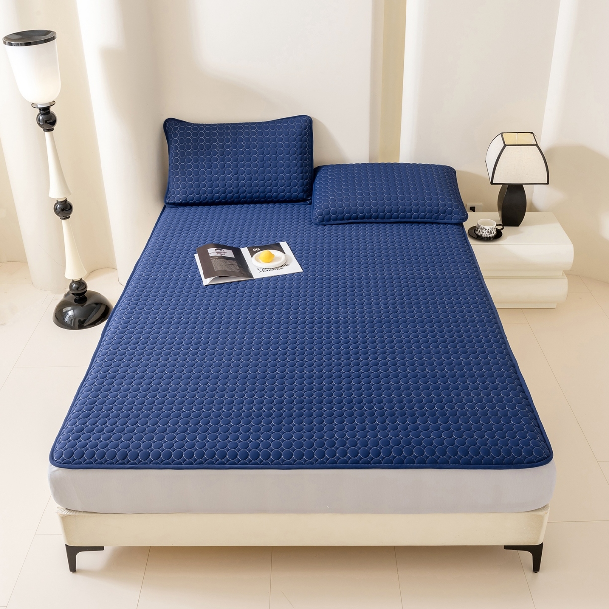 91家纺网 家纺一手货源 找家纺 （总）深睡棉硅胶凉席 床笠 凉感科技 纯色凉感丝 大气 简约 高级感  乳胶 硅胶