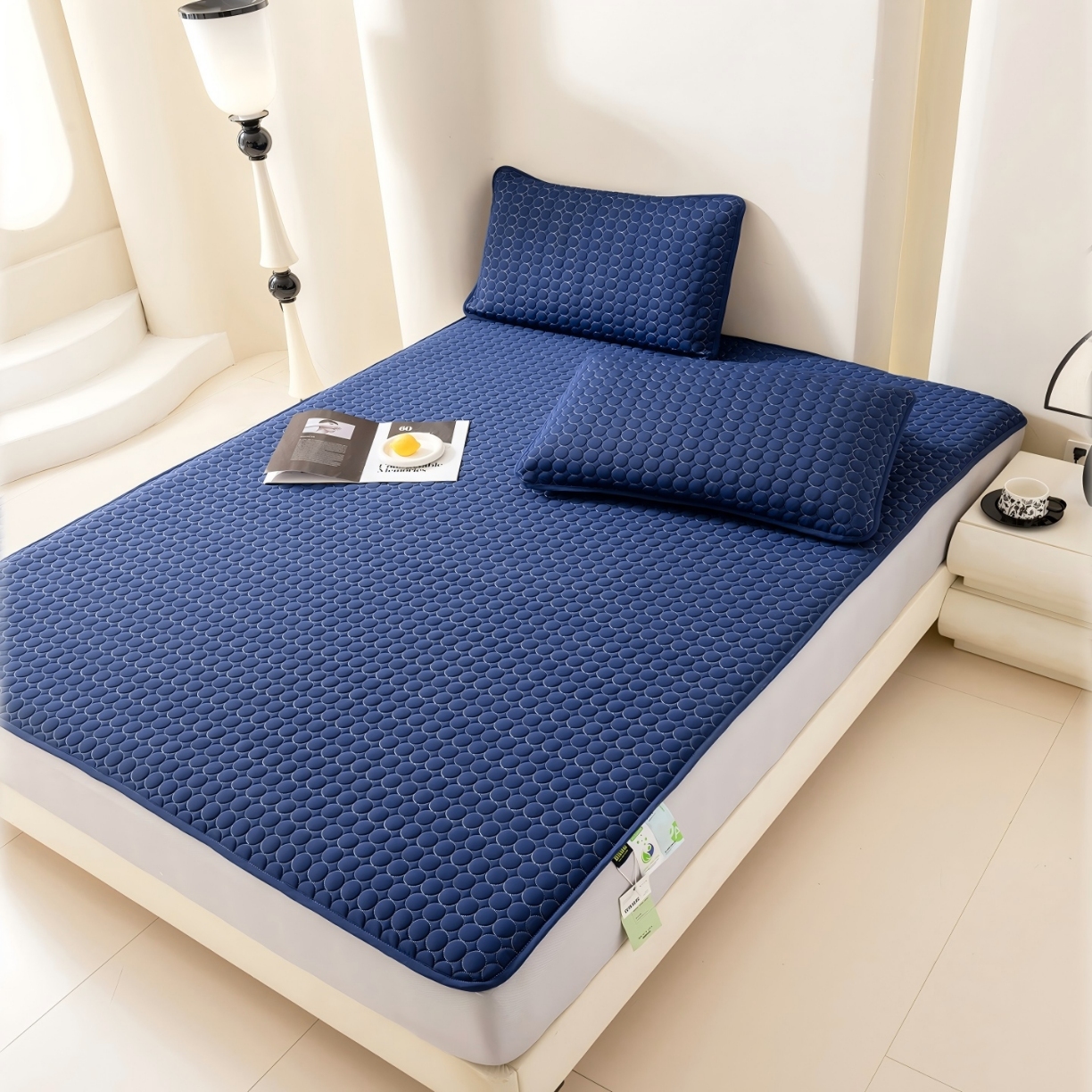 91家纺网 家纺一手货源 找家纺 （总）深睡棉硅胶凉席 床笠 凉感科技 纯色凉感丝 大气 简约 高级感  乳胶 硅胶