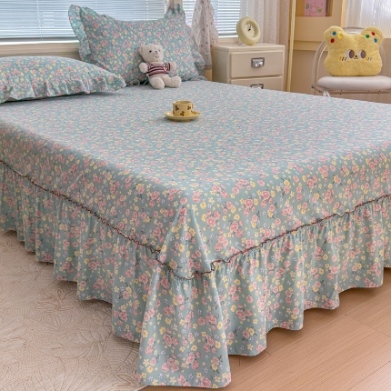 91家纺网 家纺一手货源 找家纺 （总）2026春夏新花边款水洗古棉单床裙 单床单 床盖