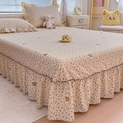 91家纺网 家纺一手货源 找家纺 （总）2026春夏新花边款水洗古棉单床裙 单床单 床盖