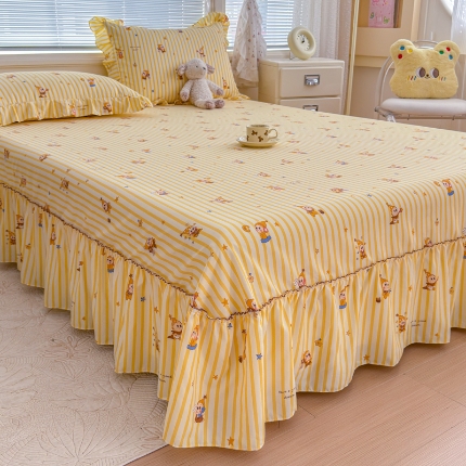 91家纺网 家纺一手货源 找家纺 （总）2026春夏新花边款水洗古棉单床裙 单床单 床盖