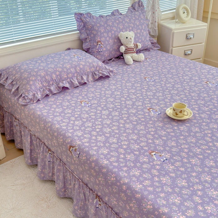 91家纺网 家纺一手货源 找家纺 （总）2026春夏新花边款水洗古棉单床裙 单床单 床盖