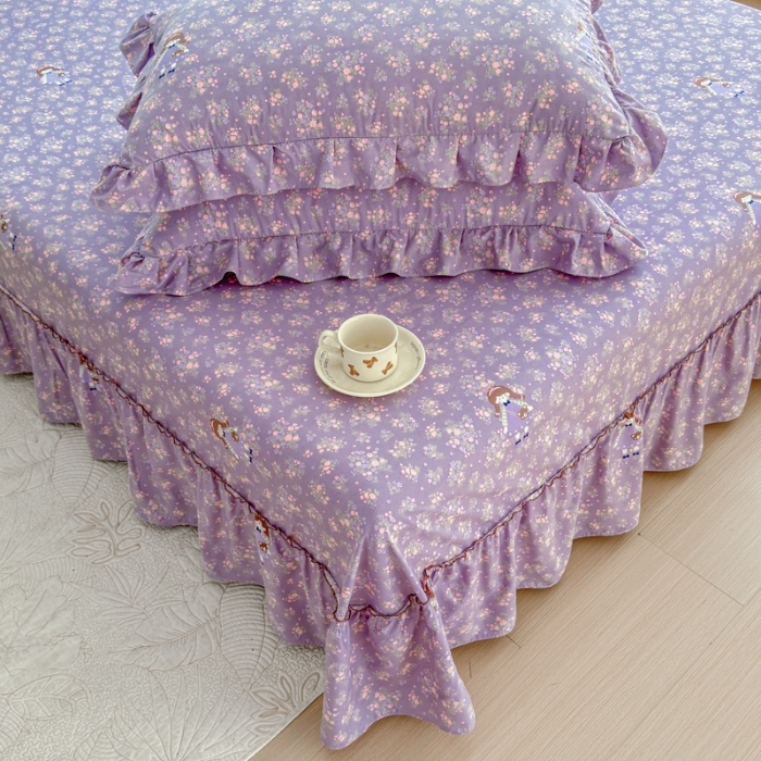 91家纺网 家纺一手货源 找家纺 （总）2026春夏新花边款水洗古棉单床裙 单床单 床盖