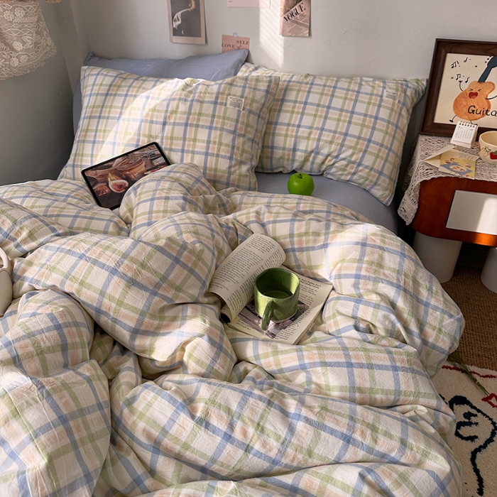 91家纺网 家纺一手货源 找家纺 （总）艾咪-Amy ntmy 2026春夏新款布标格纹款全棉纯棉色织水洗棉四件套