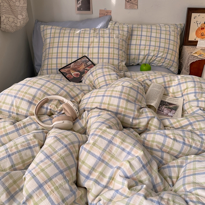 91家纺网 家纺一手货源 找家纺 （总）艾咪-Amy ntmy 2026春夏新款布标格纹款全棉纯棉色织水洗棉四件套