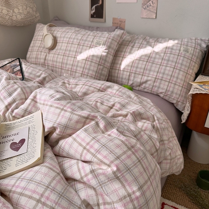 91家纺网 家纺一手货源 找家纺 （总）艾咪-Amy ntmy 2026春夏新款布标格纹款全棉纯棉色织水洗棉四件套