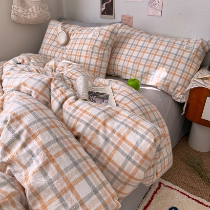 91家纺网 家纺一手货源 找家纺 （总）艾咪-Amy ntmy 2026春夏新款布标格纹款全棉纯棉色织水洗棉四件套