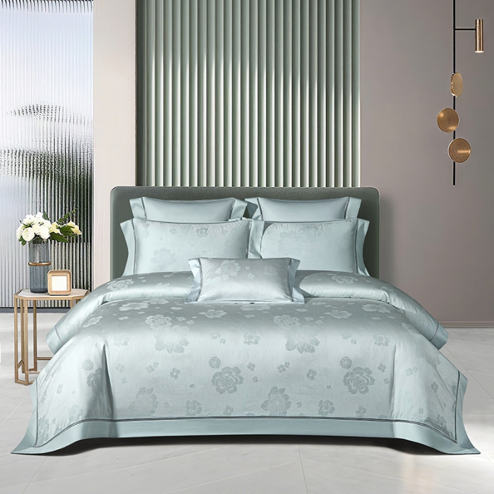 91家纺网 家纺一手货源 找家纺 100S天丝棉提花镂空四件套可定制规格 雾蓝鎏花