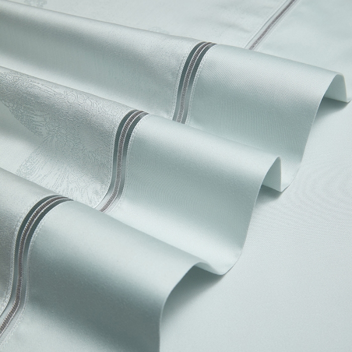 91家纺网 家纺一手货源 找家纺 100S天丝棉提花镂空四件套可定制规格 雾蓝鎏花